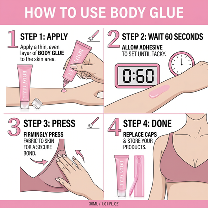 Liquid Body Adhesive for Clothes- Clothing Glue That Holds All Day - Sweat and Dance Proof, Fast Drying - 20ml